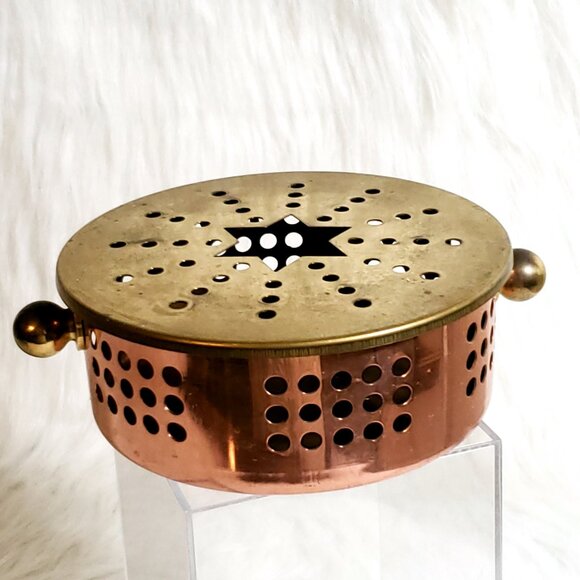 MCM VINTAGE BRASS COPPER CANDLE HOLDER / WARMING DISH / TEA WARMER - Picture 7 of 12
